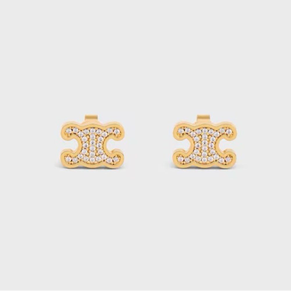 CELINE TRIOMPHE RHINESTONE STUDS IN STRASS AND BRASS WITH GOLD FINISH